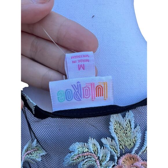 LuLaRoe Deanne II Sheer Overlay Embroidered Floral Dress Pink Rose Medium NEW - Picture 4 of 10